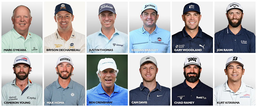 Celebrity Greens professional golf endorsement lineup featuring twelve PGA Tour and major championship golfers